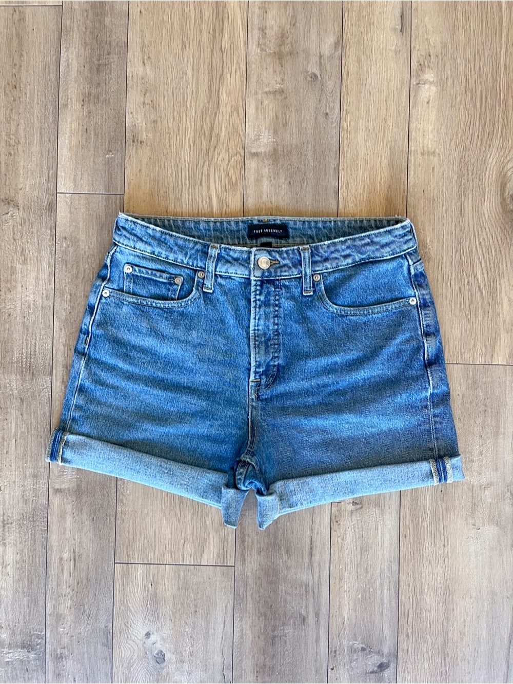 Free Assembly High Rise Raw Hem Cuffed Denim Shorts 3” / 6” Inseam - Picture 1 of 11